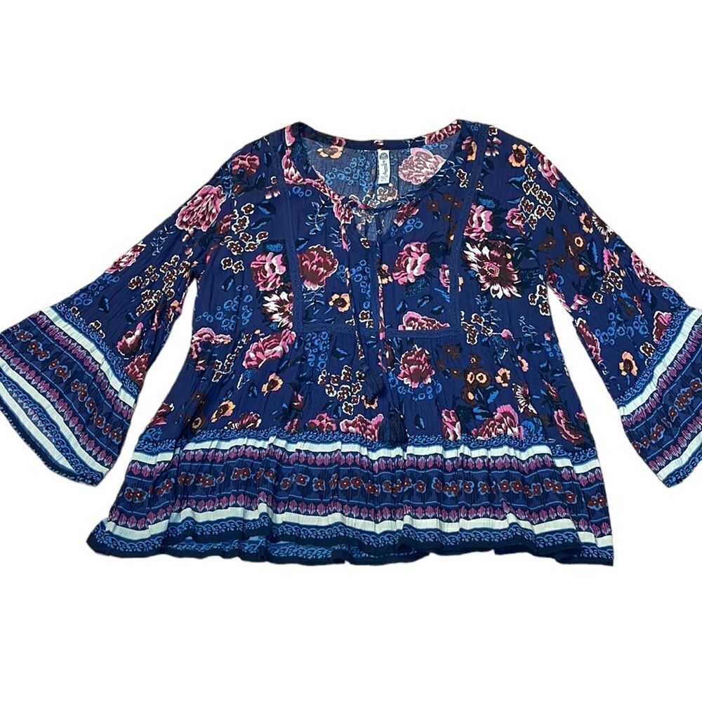 American Rag Boho Top, Blue Floral, Medium